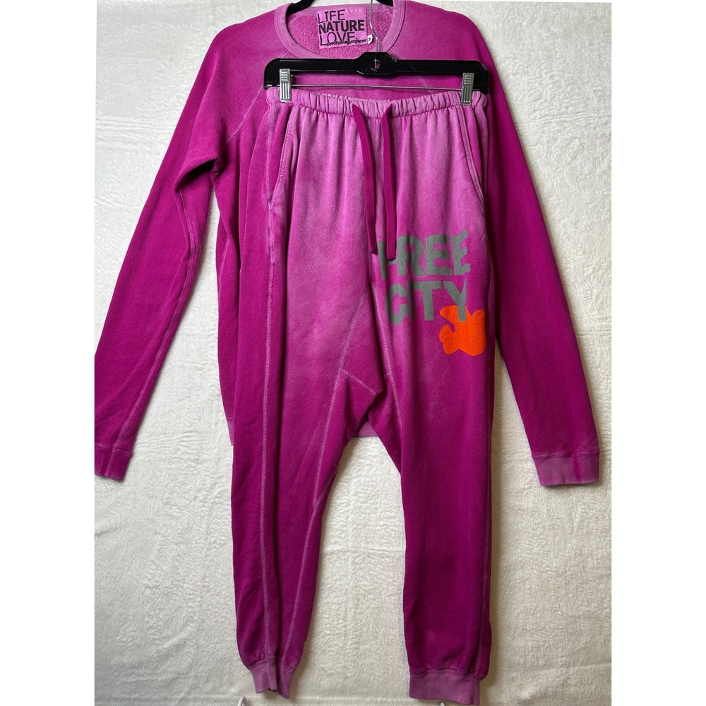 Freecity Life Nature Love Magenta Pink Sun Faded Sweatshirt Sweatpants Set S